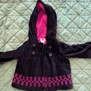Super cute lined black velour tea collection embroidered jacket EUC size 12-18